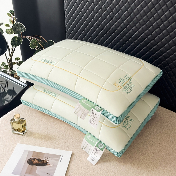 91家纺网 家纺一手货源 找家纺 蝶飞舞 2025新款刺绣冰丝乳胶面包枕枕头枕芯 护颈助眠冰丝面包枕 绿色/1000g 48*74cm