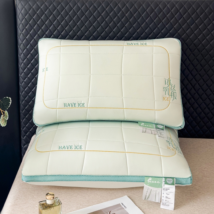 91家纺网 家纺一手货源 找家纺 蝶飞舞 2025新款刺绣冰丝乳胶面包枕枕头枕芯 护颈助眠冰丝面包枕 绿色/1000g 48*74cm