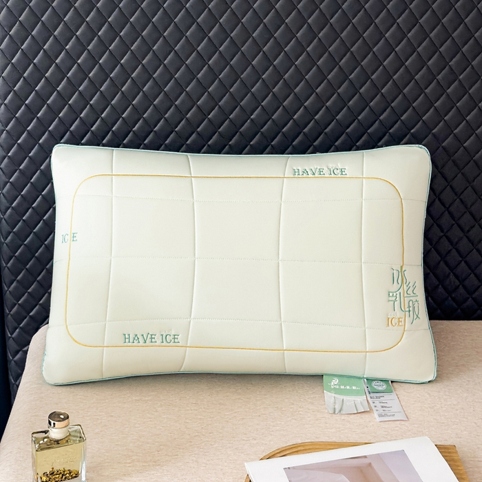 91家纺网 家纺一手货源 找家纺 蝶飞舞 2025新款刺绣冰丝乳胶面包枕枕头枕芯 护颈助眠冰丝面包枕 绿色/1000g 48*74cm