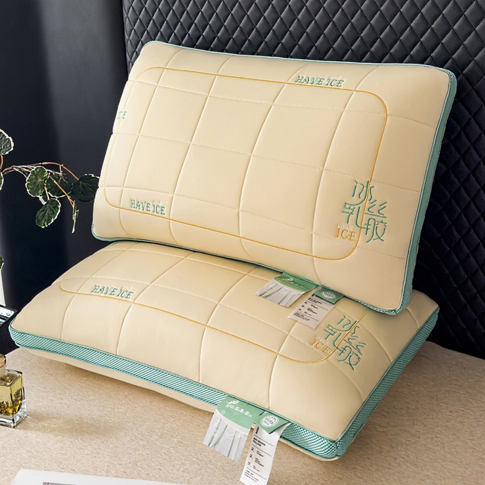 蝶飞舞 2025新款刺绣冰丝乳胶面包枕枕头枕芯 护颈助眠冰丝面包枕 黄色/1000g 48*74cm