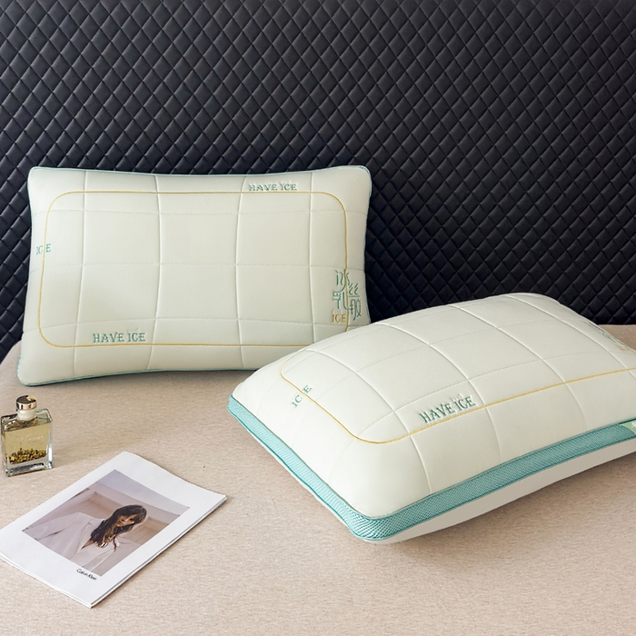 91家纺网 家纺一手货源 找家纺 蝶飞舞 2025新款刺绣冰丝乳胶面包枕枕头枕芯 护颈助眠冰丝面包枕 绿色/1000g 48*74cm