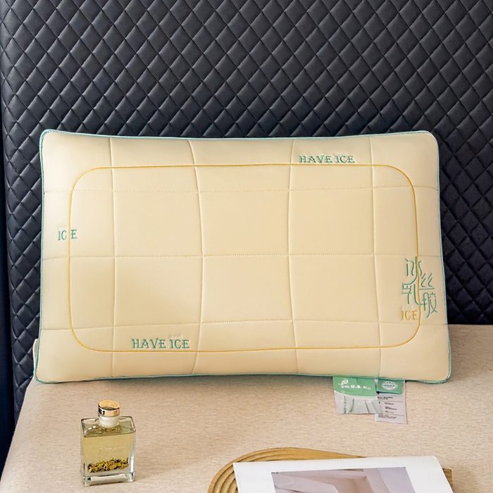 91家纺网 家纺一手货源 找家纺 蝶飞舞 2025新款刺绣冰丝乳胶面包枕枕头枕芯 护颈助眠冰丝面包枕 黄色/1000g 48*74cm