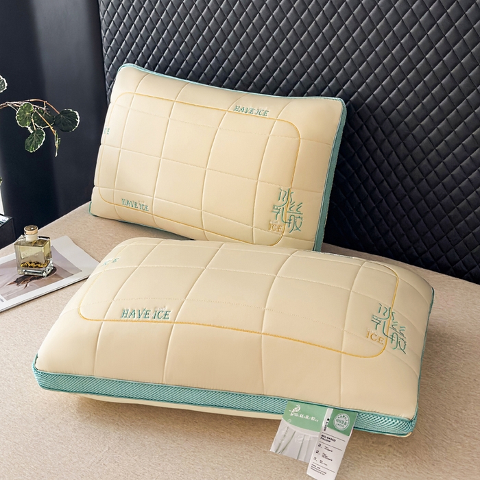 91家纺网 家纺一手货源 找家纺 蝶飞舞 2025新款刺绣冰丝乳胶面包枕枕头枕芯 护颈助眠冰丝面包枕 黄色/1000g 48*74cm