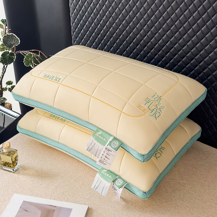 91家纺网 家纺一手货源 找家纺 蝶飞舞 2025新款刺绣冰丝乳胶面包枕枕头枕芯 护颈助眠冰丝面包枕 黄色/1000g 48*74cm