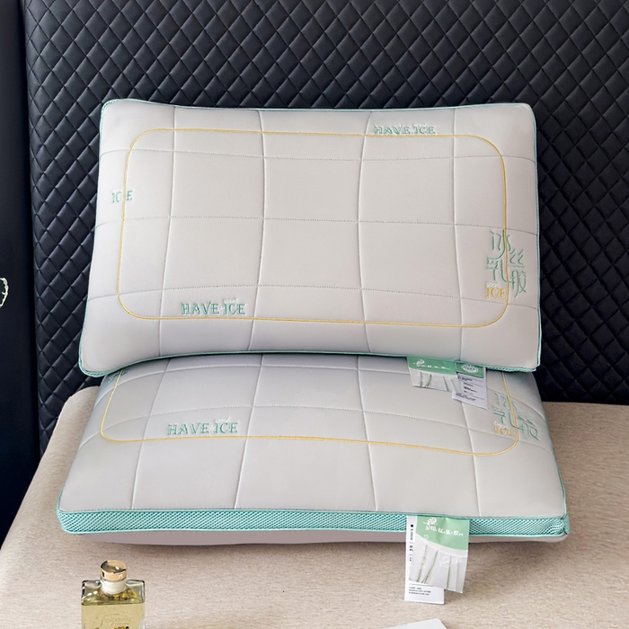 91家纺网 家纺一手货源 找家纺 蝶飞舞 2025新款刺绣冰丝乳胶面包枕枕头枕芯 护颈助眠冰丝面包枕 灰色/1000g 48*74cm