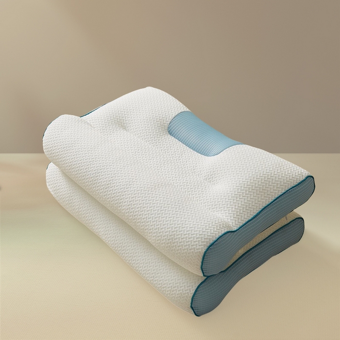 91家纺网 家纺一手货源 找家纺 蝶飞舞 2025新款升级款4D立体针织棉枕芯反弓牵引枕分区护颈椎枕头 4D牵引枕-蓝色 45*70cm