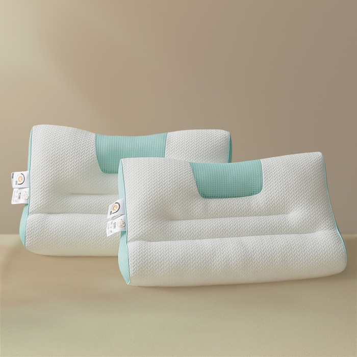 91家纺网 家纺一手货源 找家纺 蝶飞舞 2025新款升级款4D立体针织棉枕芯反弓牵引枕分区护颈椎枕头 4D牵引枕-绿色 45*70cm