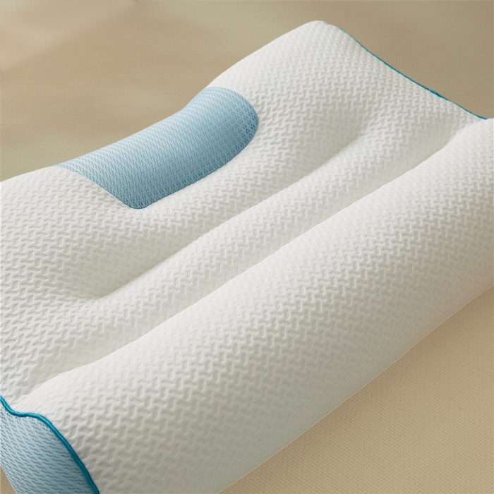 91家纺网 家纺一手货源 找家纺 蝶飞舞 2025新款升级款4D立体针织棉枕芯反弓牵引枕分区护颈椎枕头 4D牵引枕-蓝色 45*70cm