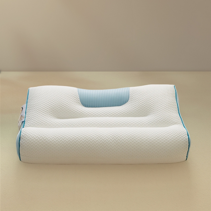 91家纺网 家纺一手货源 找家纺 蝶飞舞 2025新款升级款4D立体针织棉枕芯反弓牵引枕分区护颈椎枕头 4D牵引枕-蓝色 45*70cm