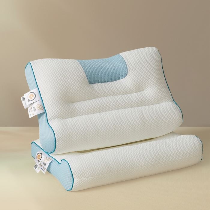 91家纺网 家纺一手货源 找家纺 （总）蝶飞舞 2025新款升级款4D立体针织棉枕芯反弓牵引枕分区护颈椎枕头