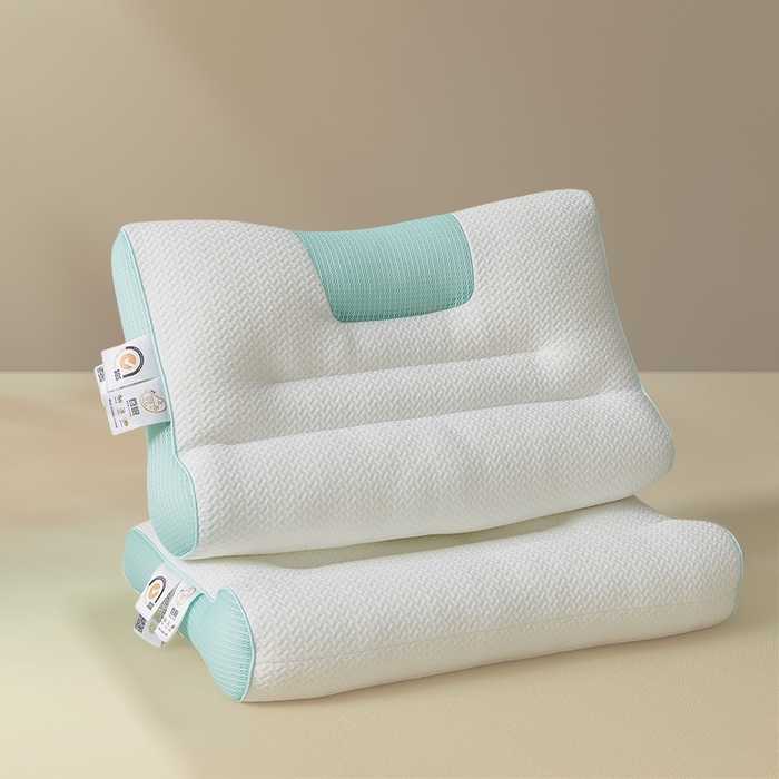 91家纺网 家纺一手货源 找家纺 蝶飞舞 2025新款升级款4D立体针织棉枕芯反弓牵引枕分区护颈椎枕头 4D牵引枕-绿色 45*70cm