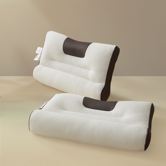 91家纺网 家纺一手货源 找家纺 蝶飞舞 2025新款升级款4D立体针织棉枕芯反弓牵引枕分区护颈椎枕头 4D牵引枕-咖色 45*70cm