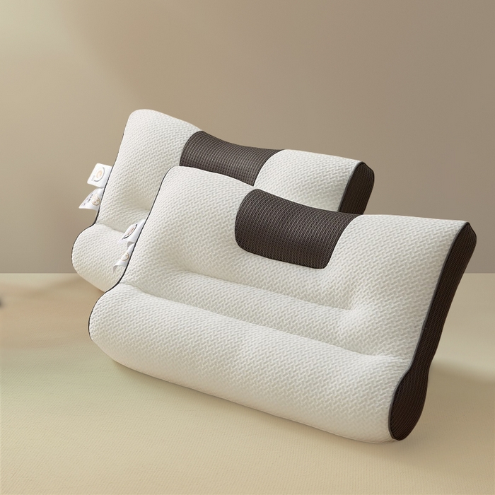 91家纺网 家纺一手货源 找家纺 蝶飞舞 2025新款升级款4D立体针织棉枕芯反弓牵引枕分区护颈椎枕头 4D牵引枕-咖色 45*70cm