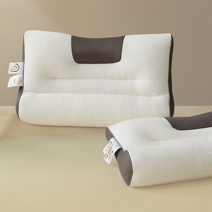 91家纺网 家纺一手货源 找家纺 蝶飞舞 2025新款升级款4D立体针织棉枕芯反弓牵引枕分区护颈椎枕头 4D牵引枕-咖色 45*70cm