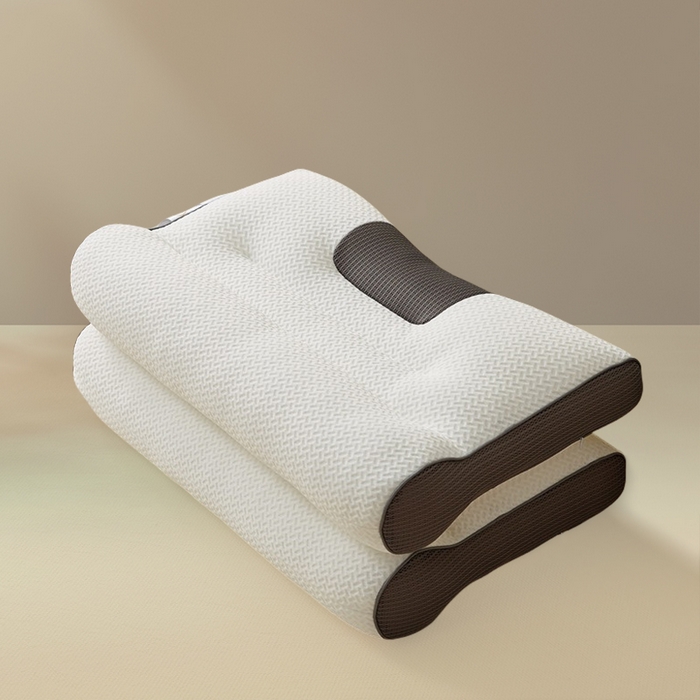 91家纺网 家纺一手货源 找家纺 蝶飞舞 2025新款升级款4D立体针织棉枕芯反弓牵引枕分区护颈椎枕头 4D牵引枕-咖色 45*70cm