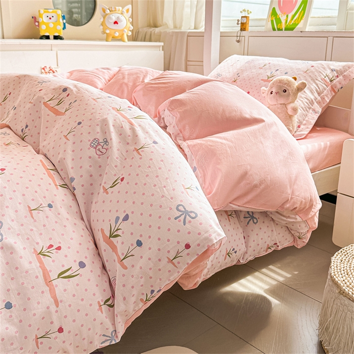 91家纺网 家纺一手货源 找家纺 西域种棉人·千百笠 2025新款全棉纯棉六件套大学生宿舍100%新疆棉花被子被褥一整套枕头床垫三件套 波点乐园-蜜粉