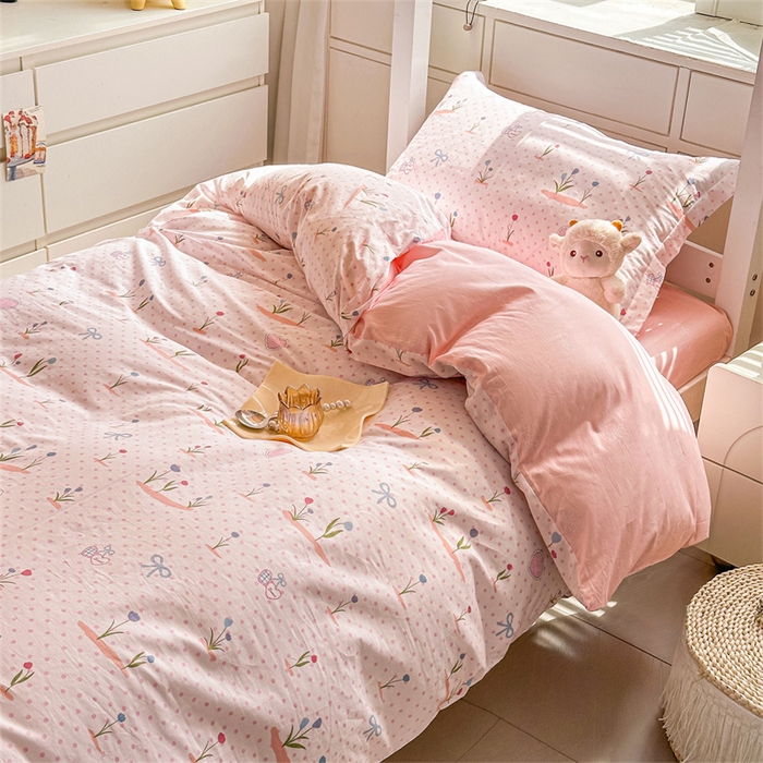 91家纺网 家纺一手货源 找家纺 西域种棉人·千百笠 2025新款全棉纯棉六件套大学生宿舍100%新疆棉花被子被褥一整套枕头床垫三件套 波点乐园-蜜粉