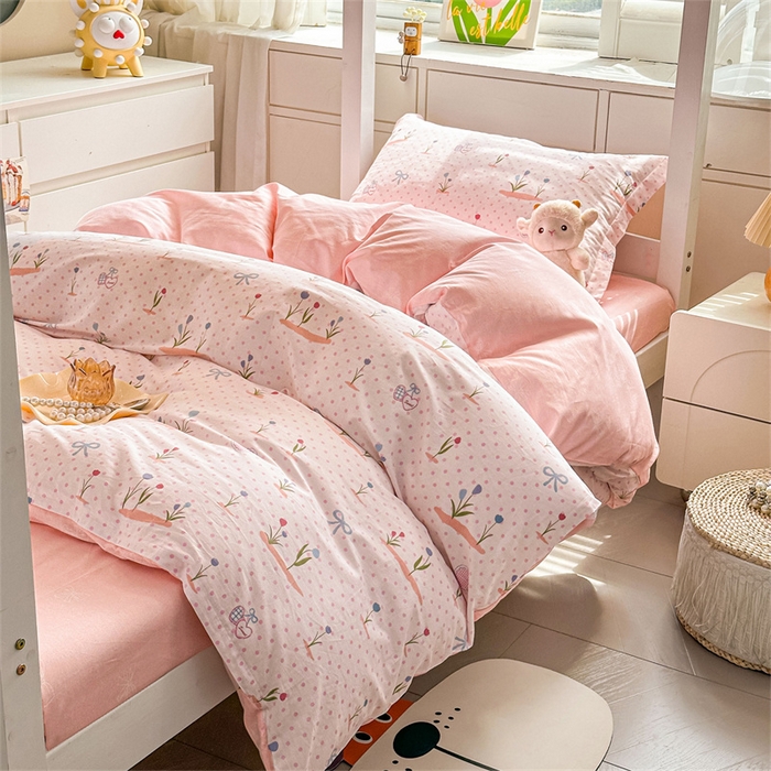 91家纺网 家纺一手货源 找家纺 西域种棉人·千百笠 2025新款全棉纯棉六件套大学生宿舍100%新疆棉花被子被褥一整套枕头床垫三件套 波点乐园-蜜粉