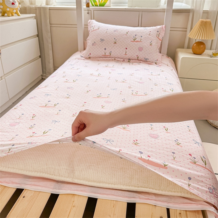 91家纺网 家纺一手货源 找家纺 西域种棉人·千百笠 2025新款全棉纯棉六件套大学生宿舍100%新疆棉花被子被褥一整套枕头床垫三件套 波点乐园-蜜粉