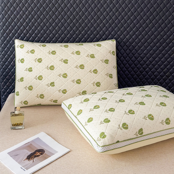 91家纺网 家纺一手货源 找家纺 蝶飞舞 2025新款小清新乳胶冰丝枕头枕芯清凉舒爽枕立体冰丝乳胶枕靓黄 果绿/1000g 48*74cm