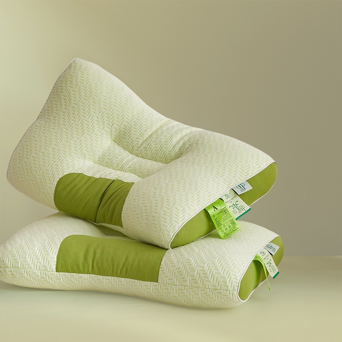 91家纺网 家纺一手货源 找家纺 蝶飞舞 2025新款针织棉竹炭抑菌护颈枕牵引枕枕头枕芯 竹绿色 48*74cm/900g