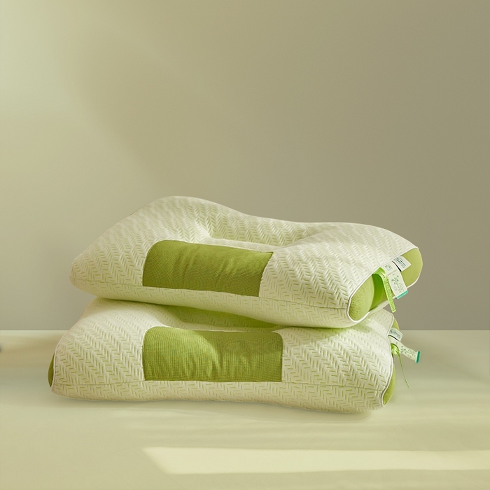 91家纺网 家纺一手货源 找家纺 蝶飞舞 2025新款针织棉竹炭抑菌护颈枕牵引枕枕头枕芯 竹绿色 48*74cm/800g