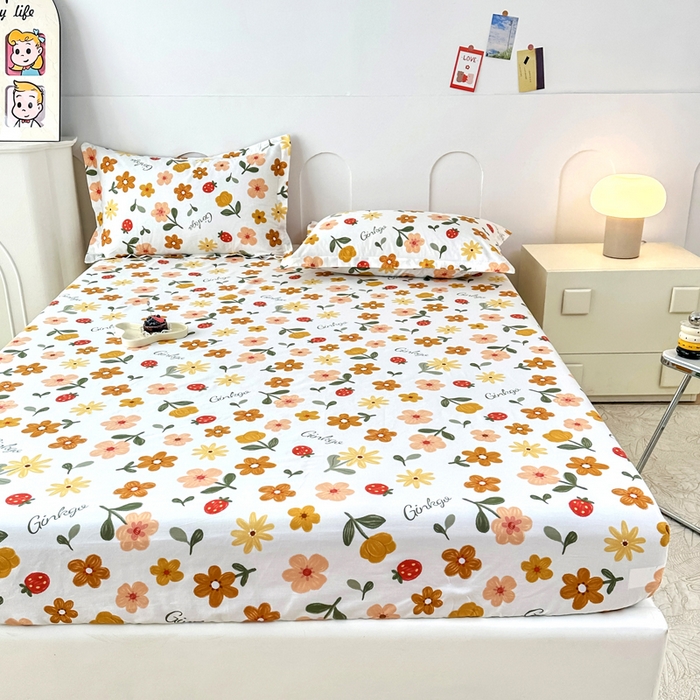 91家纺网 家纺一手货源 找家纺 小叮当家纺仓储工厂店 （爆款花型 长期款 不断货）2025年新款条纹卡通花卉纯棉全棉床笠三件套 花期