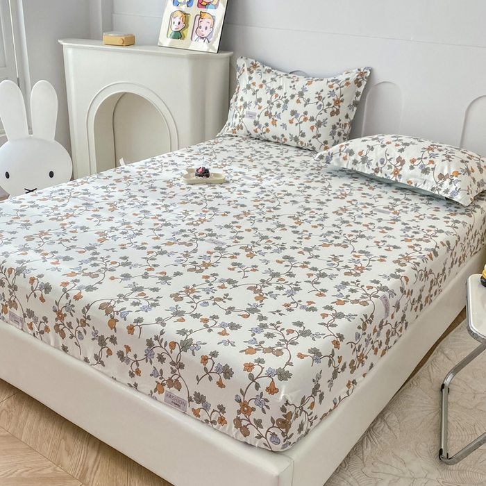 91家纺网 家纺一手货源 找家纺 小叮当家纺仓储工厂店 （爆款花型 长期款 不断货）2025年新款条纹卡通花卉纯棉全棉床笠三件套 花千骨