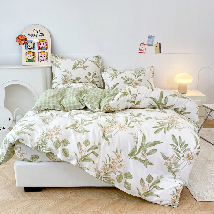 91家纺网 家纺一手货源 找家纺 小叮当家纺仓储工厂店 （爆款花型 长期款 不断货）2025年新款条纹卡通花卉纯棉全棉床笠三件套 羽飞舞