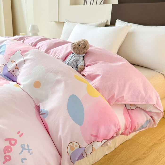 小叮当家纺仓储工厂店 （爆款花型 长期款 不断货）2025年新款小清新印花条纹卡通花卉纯棉全棉单品系列--单被套 蜜桃桃