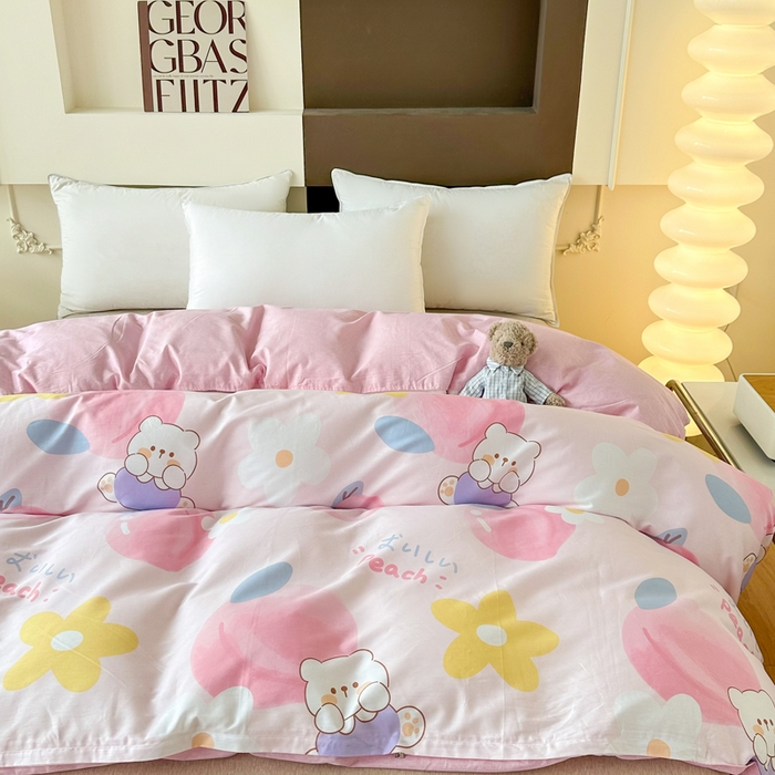 91家纺网 家纺一手货源 找家纺 小叮当家纺仓储工厂店 （爆款花型 长期款 不断货）2025年新款小清新印花条纹卡通花卉纯棉全棉单品系列--单被套 蜜桃桃