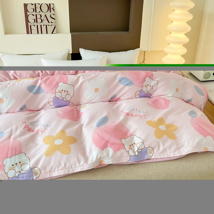 91家纺网 家纺一手货源 找家纺 小叮当家纺仓储工厂店 （爆款花型 长期款 不断货）2025年新款小清新印花条纹卡通花卉纯棉全棉单品系列--单被套 蜜桃桃