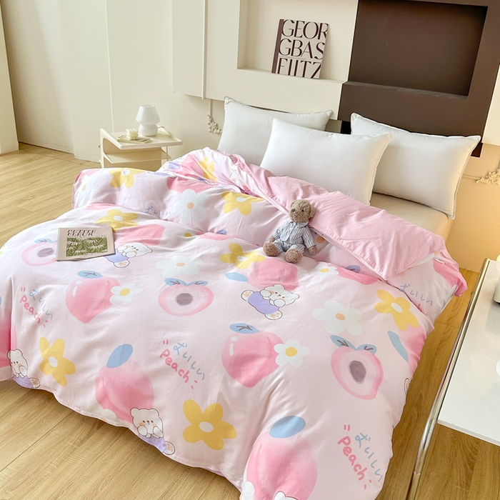 91家纺网 家纺一手货源 找家纺 小叮当家纺仓储工厂店 （爆款花型 长期款 不断货）2025年新款小清新印花条纹卡通花卉纯棉全棉单品系列--单被套 蜜桃桃