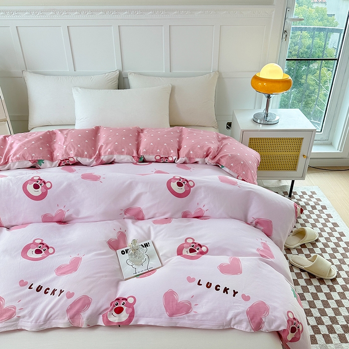 91家纺网 家纺一手货源 找家纺 小叮当家纺仓储工厂店 （爆款花型 长期款 不断货）2025年新款小清新印花条纹卡通花卉纯棉全棉单品系列--单被套 甜心乐园