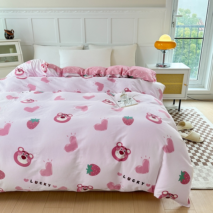 91家纺网 家纺一手货源 找家纺 小叮当家纺仓储工厂店 （爆款花型 长期款 不断货）2025年新款小清新印花条纹卡通花卉纯棉全棉单品系列--单被套 甜心乐园