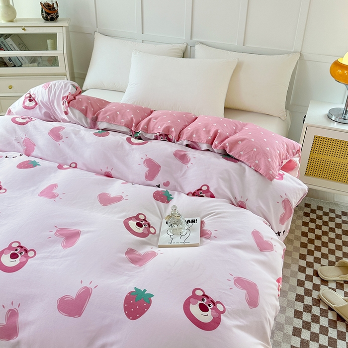 91家纺网 家纺一手货源 找家纺 小叮当家纺仓储工厂店 （爆款花型 长期款 不断货）2025年新款小清新印花条纹卡通花卉纯棉全棉单品系列--单被套 甜心乐园