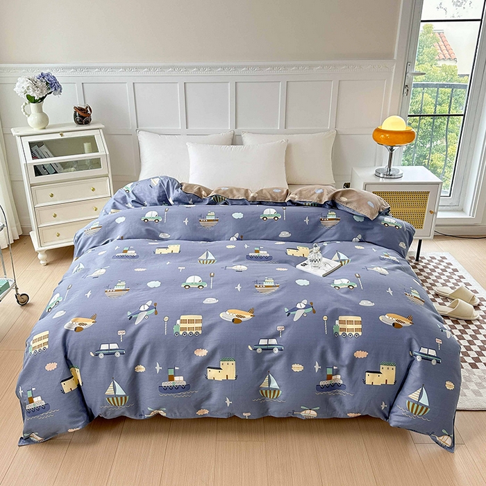 91家纺网 家纺一手货源 找家纺 小叮当家纺仓储工厂店 （爆款花型 长期款 不断货）2025年新款小清新印花条纹卡通花卉纯棉全棉单品系列--单被套 玩具乐园-兰