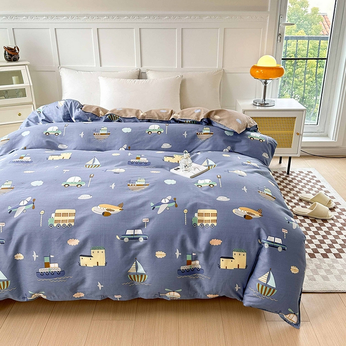 91家纺网 家纺一手货源 找家纺 小叮当家纺仓储工厂店 （爆款花型 长期款 不断货）2025年新款小清新印花条纹卡通花卉纯棉全棉单品系列--单被套 玩具乐园-兰