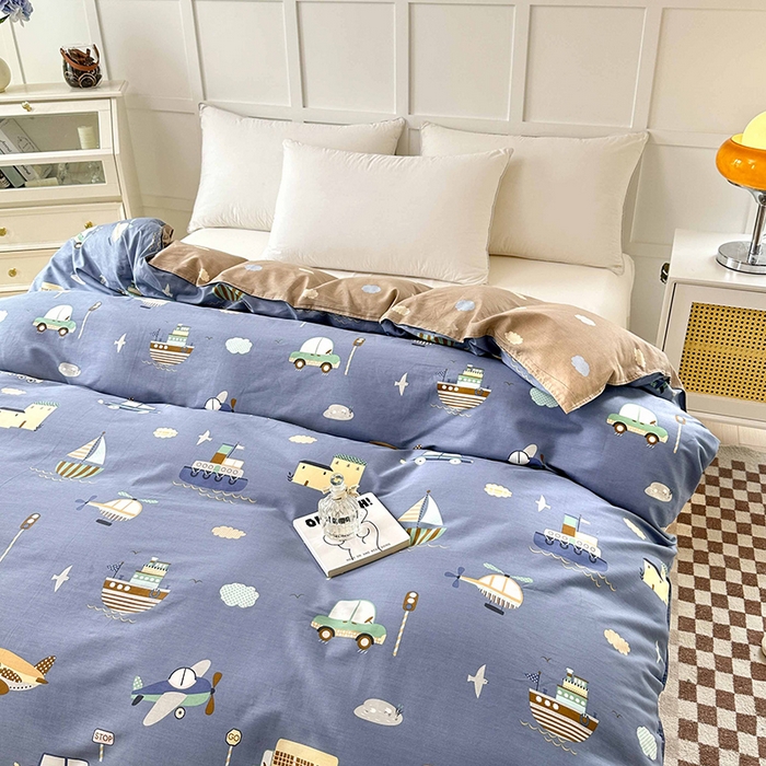 91家纺网 家纺一手货源 找家纺 小叮当家纺仓储工厂店 （爆款花型 长期款 不断货）2025年新款小清新印花条纹卡通花卉纯棉全棉单品系列--单被套 玩具乐园-兰