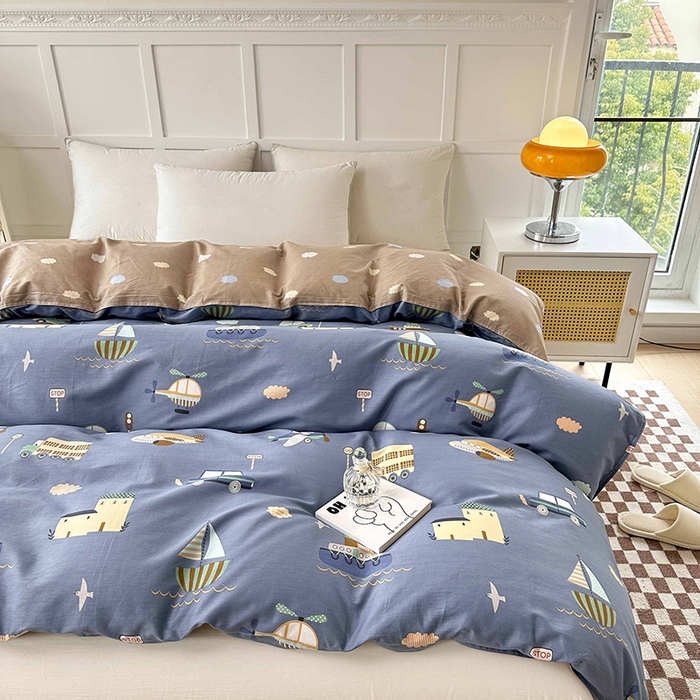 91家纺网 家纺一手货源 找家纺 小叮当家纺仓储工厂店 （爆款花型 长期款 不断货）2025年新款小清新印花条纹卡通花卉纯棉全棉单品系列--单被套 玩具乐园-兰