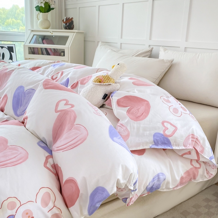 小叮当家纺仓储工厂店 （爆款花型 长期款 不断货）2025年新款小清新印花条纹卡通花卉纯棉全棉单品系列--单被套 小兔可可AA