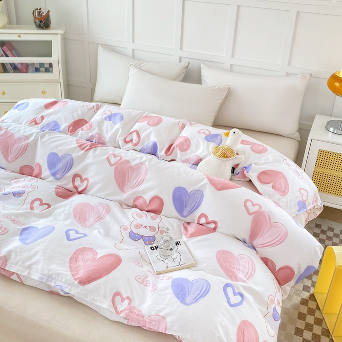 91家纺网 家纺一手货源 找家纺 小叮当家纺仓储工厂店 （爆款花型 长期款 不断货）2025年新款小清新印花条纹卡通花卉纯棉全棉单品系列--单被套 小兔可可AA