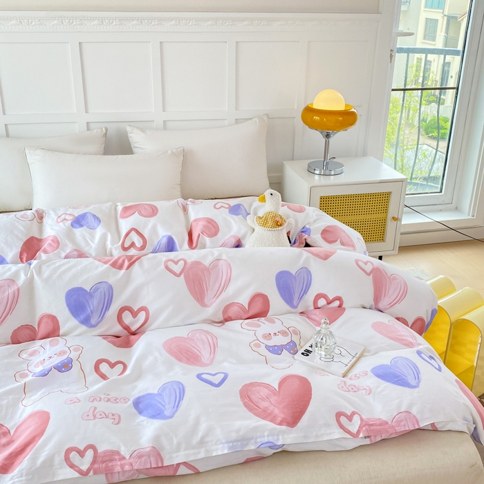 91家纺网 家纺一手货源 找家纺 小叮当家纺仓储工厂店 （爆款花型 长期款 不断货）2025年新款小清新印花条纹卡通花卉纯棉全棉单品系列--单被套 小兔可可AA