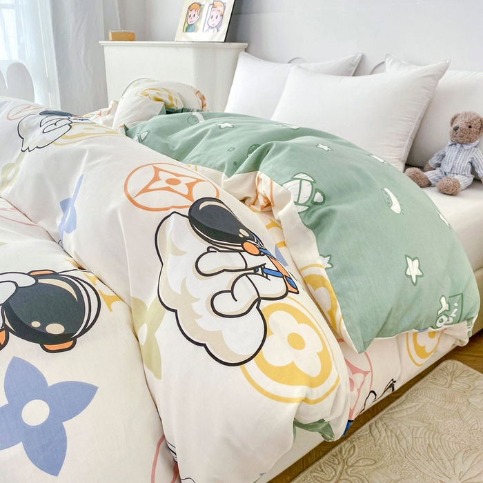 小叮当家纺仓储工厂店 （爆款花型 长期款 不断货）2025年新款小清新印花条纹卡通花卉纯棉全棉单品系列--单被套 宇宙幻想