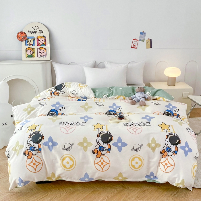 91家纺网 家纺一手货源 找家纺 小叮当家纺仓储工厂店 （爆款花型 长期款 不断货）2025年新款小清新印花条纹卡通花卉纯棉全棉单品系列--单被套 宇宙幻想