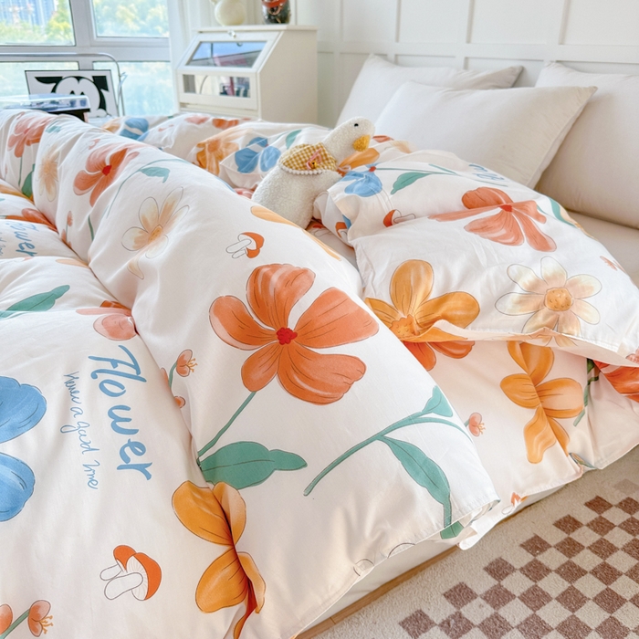 小叮当家纺仓储工厂店 （爆款花型 长期款 不断货）2025年新款小清新印花条纹卡通花卉纯棉全棉单品系列--单被套 芙蓉出水AA