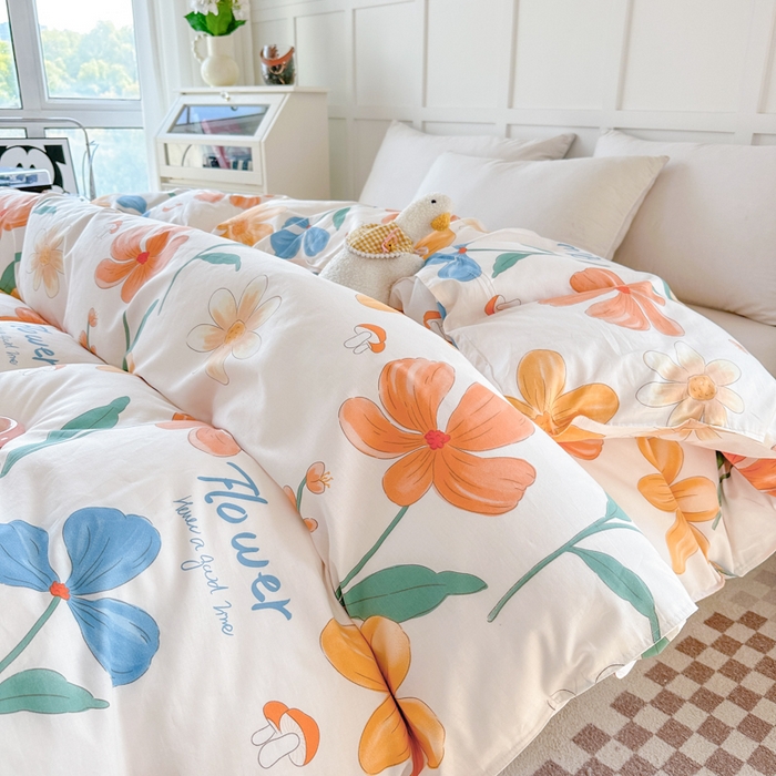 91家纺网 家纺一手货源 找家纺 小叮当家纺仓储工厂店 （爆款花型 长期款 不断货）2025年新款小清新印花条纹卡通花卉纯棉全棉单品系列--单被套 芙蓉出水AA