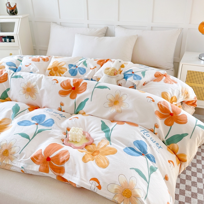 91家纺网 家纺一手货源 找家纺 小叮当家纺仓储工厂店 （爆款花型 长期款 不断货）2025年新款小清新印花条纹卡通花卉纯棉全棉单品系列--单被套 芙蓉出水AA