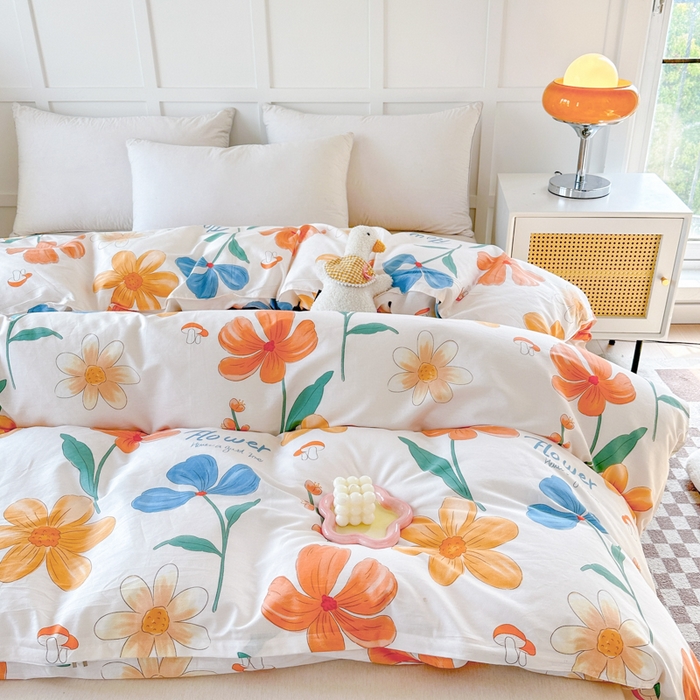 91家纺网 家纺一手货源 找家纺 小叮当家纺仓储工厂店 （爆款花型 长期款 不断货）2025年新款小清新印花条纹卡通花卉纯棉全棉单品系列--单被套 芙蓉出水AA