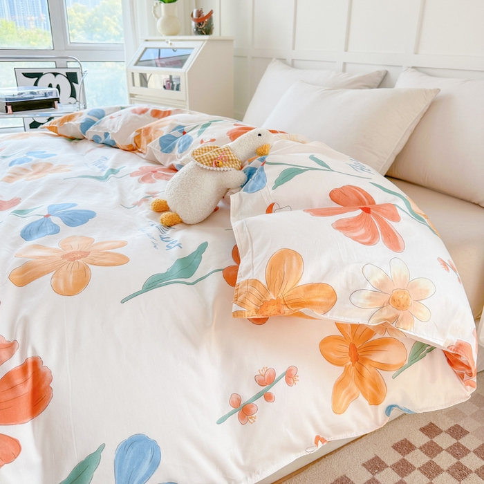 91家纺网 家纺一手货源 找家纺 小叮当家纺仓储工厂店 （爆款花型 长期款 不断货）2025年新款小清新印花条纹卡通花卉纯棉全棉单品系列--单被套 芙蓉出水AA